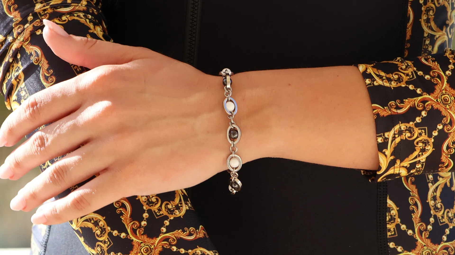 Unisex Handmade Bracelet, Silver White Onyx Jewelry, Black Onyx Bracelet, Evil Protection Jewelry, Protection Bracelet Gift for Couple Christmas.