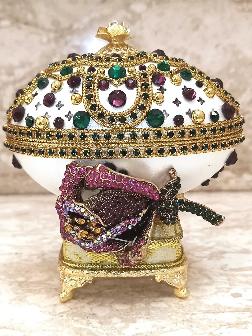 One Of A KIND Luxury Christmas Gift Faberge Egg Music Box ANTIQUE Jewelry Box Fabergé egg style PENDANT Locket Amethyst Bracelet 24k Gold