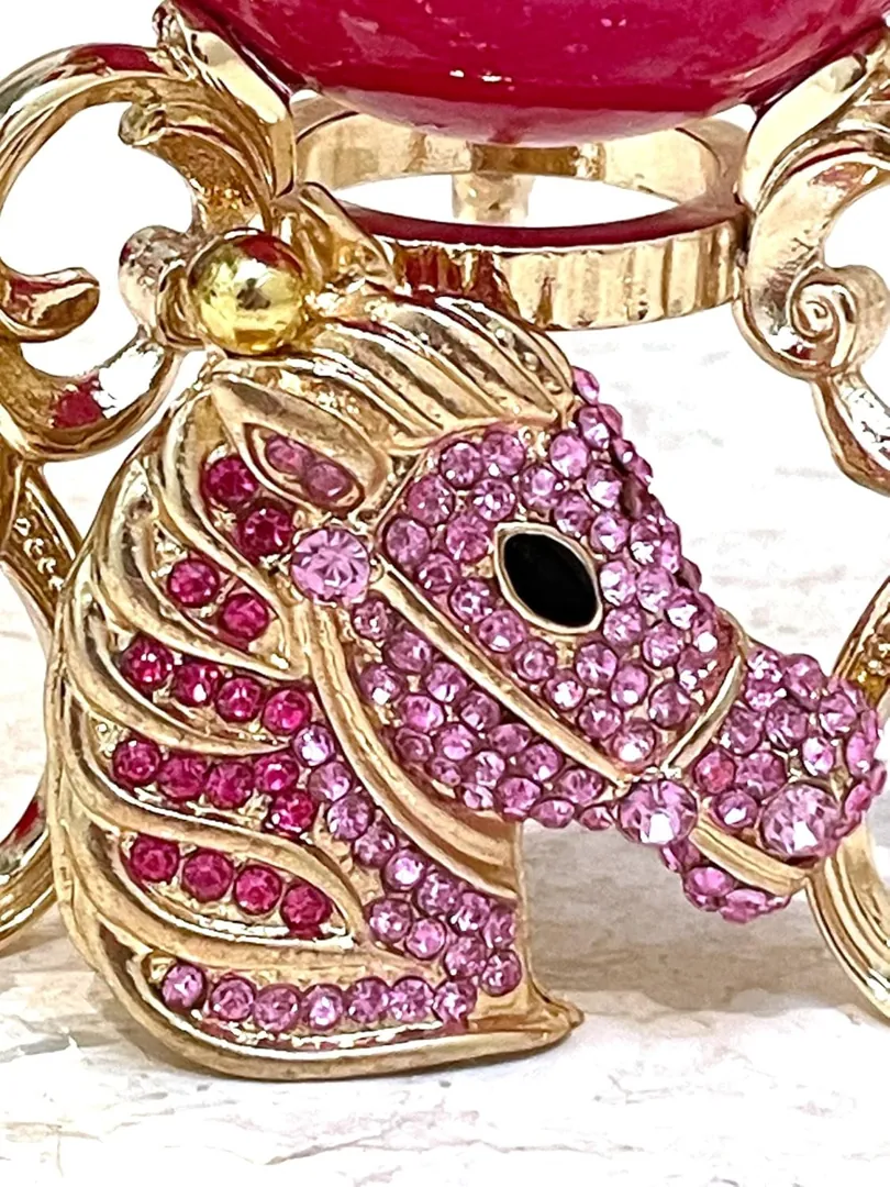 Pierre Lorren Faberge Egg Style Musical Carousel Handmade Natural Egg Pure Gold Decor - Unique Faberge Egg for Lovers 15th Wedding Anniversary