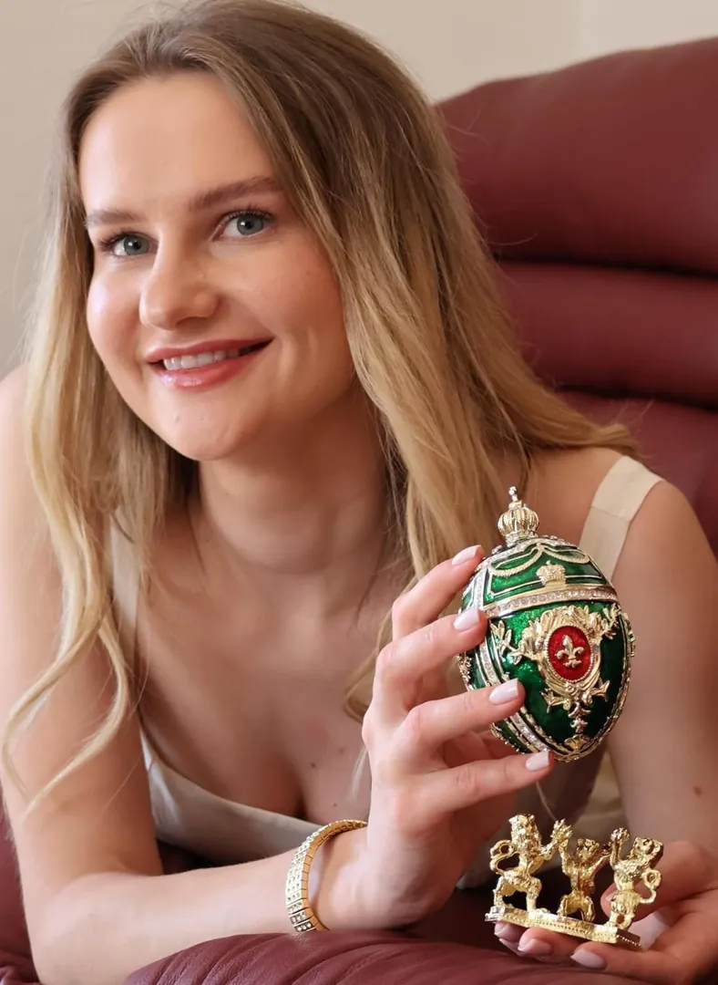 HANDMADE Unique Emerald Faberge Egg Style Jewelry Box & Bracelet Pure Gold Decor Austrian Crystal Faberge Masterpiece Birthday Christmas Gift