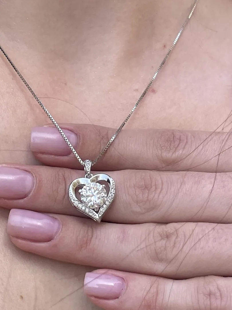 2.8ct Diamond Heart Necklace - CERTIFIED Diamond Heart Pendant - White Gold Necklace - Silver Heart Jewelry Christmas Ladies Gifts HANDMADE