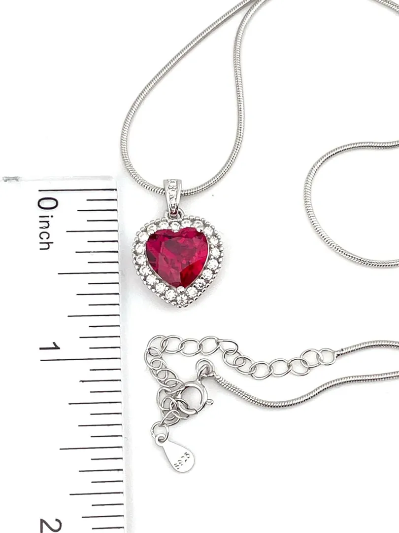 2 Carat Natural Ruby Heart Diamond Pendant Ruby Necklace Ruby Pendant Heart Shape Diamond Jewelry 18K White Gold Vermeil New Mother's Day Gift