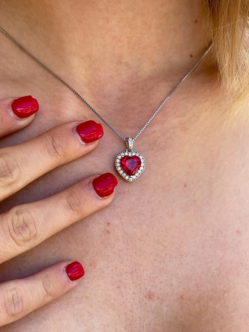 2 Carat Natural Ruby Heart Diamond Pendant Ruby Necklace Ruby Pendant Heart Shape Diamond Jewelry 18K White Gold Vermeil New Mother's Day Gift