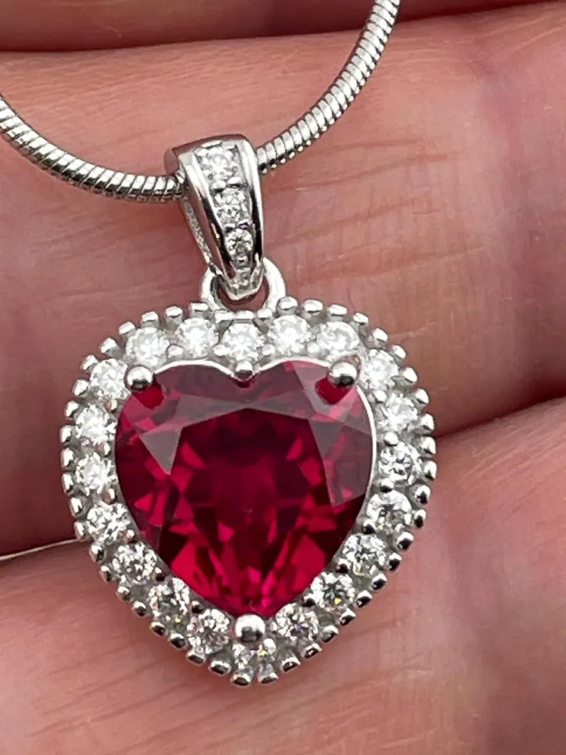 2 Carat Natural Ruby Heart Diamond Pendant Ruby Necklace Ruby Pendant Heart Shape Diamond Jewelry 18K White Gold Vermeil New Mother's Day Gift