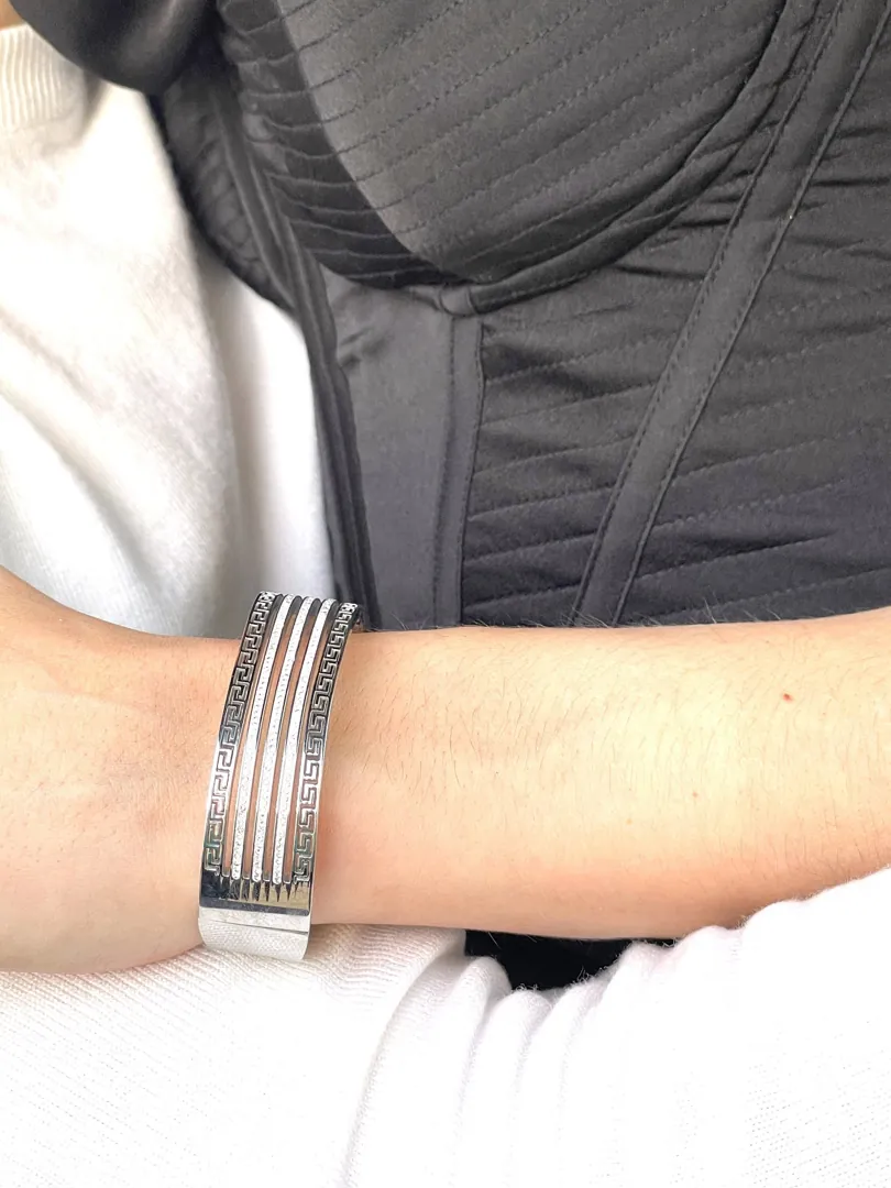 Pierre Lorren Ancient Greece Key Bracelet White Gold Meander Bracelet Greek Key Jewelry Bangle Greek Jewellery Graduation SUCCESS INFINITY