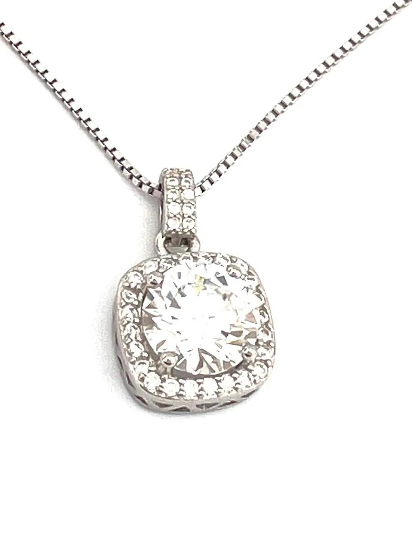 Certified 2 carat Square Diamond Pendant Square Diamond Necklace Solitaire Diamond Jewelry 18k White Gold Silver Strength Christmas gift