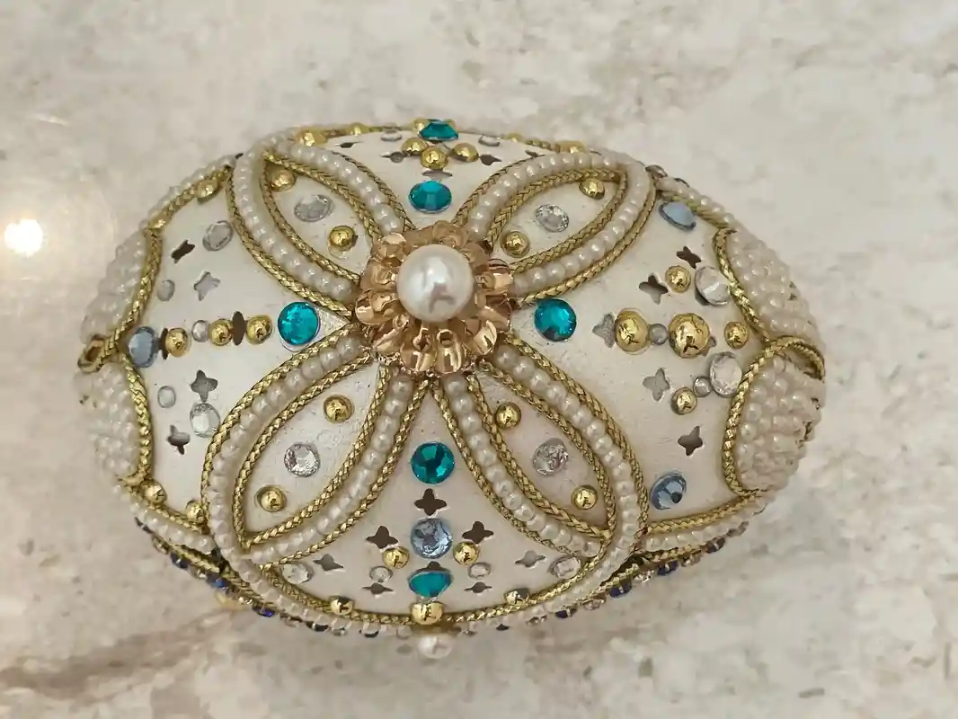1999 One OfA Kind Faberge-Style egg Blue Trinket & Necklace for Mom 25 year Wedding Anniversary gift for Her 25th Birthday gift for Daughter LOVE 