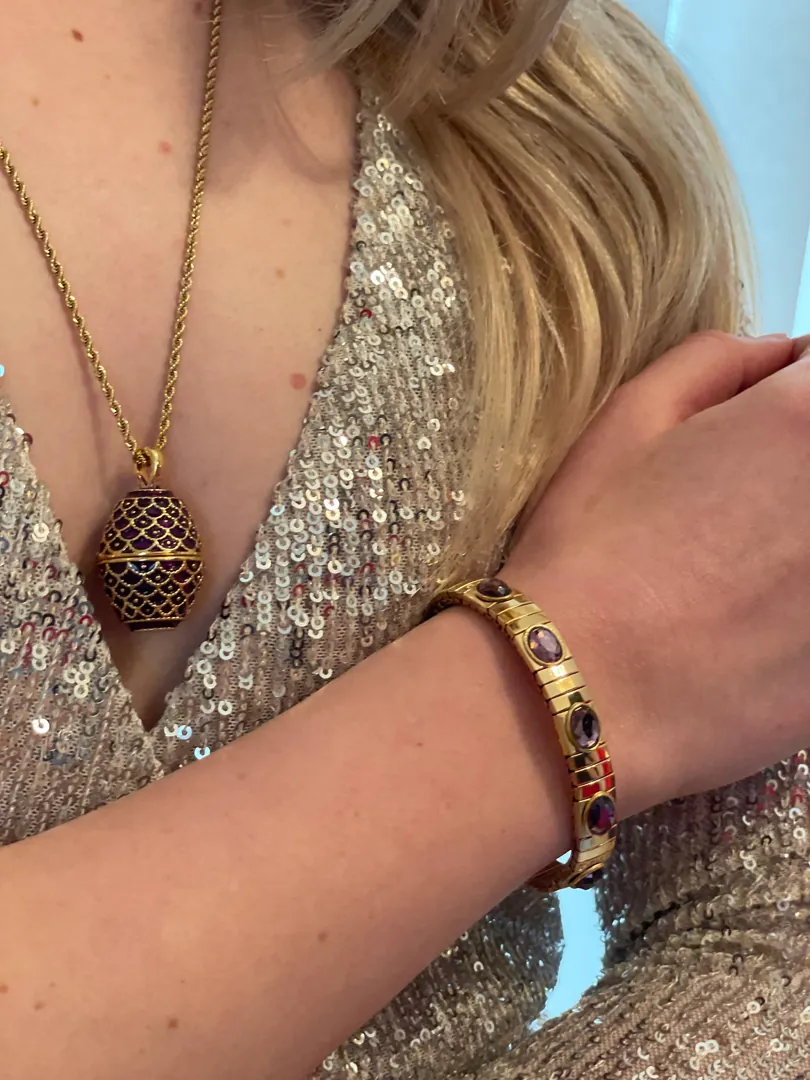 Imperial Jewelry Faberge Egg Necklace Set - 24k Gold + Amethyst Bracelet, Fabergé Egg, Romanov Jewelry, Valentine Day Gift for Her