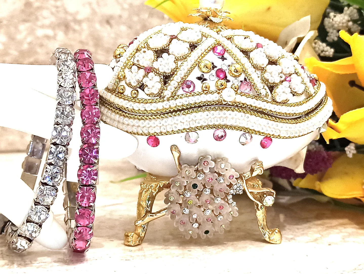 Faberge Egg Ballerina Music Box Luxury Baby Shower Gift for Newborn Girl Faberge Style Egg 24K Gold Baptism Jewelry Box Girl Birthday Present