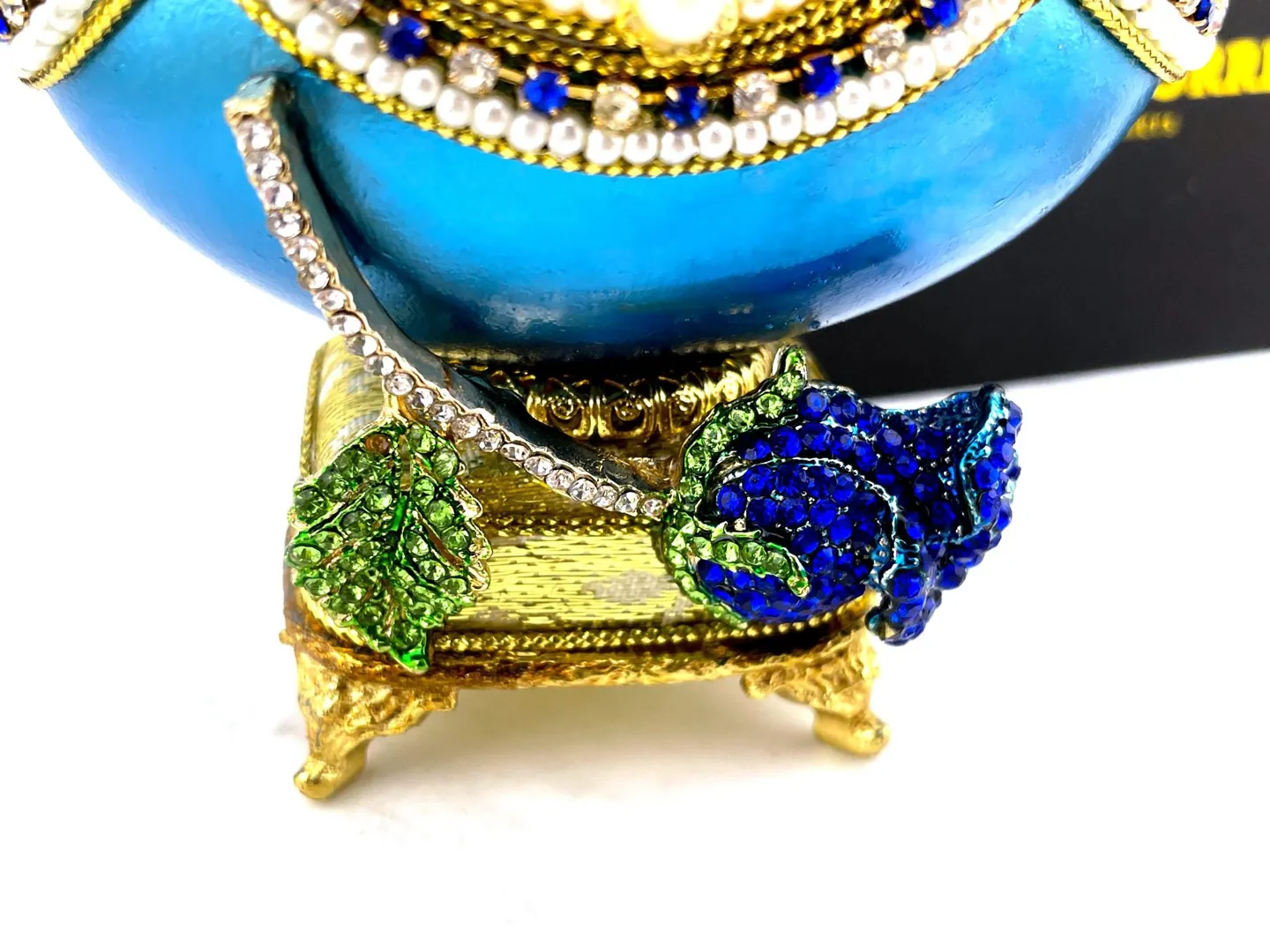 1985 Blue Antique Faberge Egg, Faberge Musical Egg, Collector's Item, Faberge Style Easter Egg, 40th Birthday Gift, Faberge Necklace Set, Gift for Her.