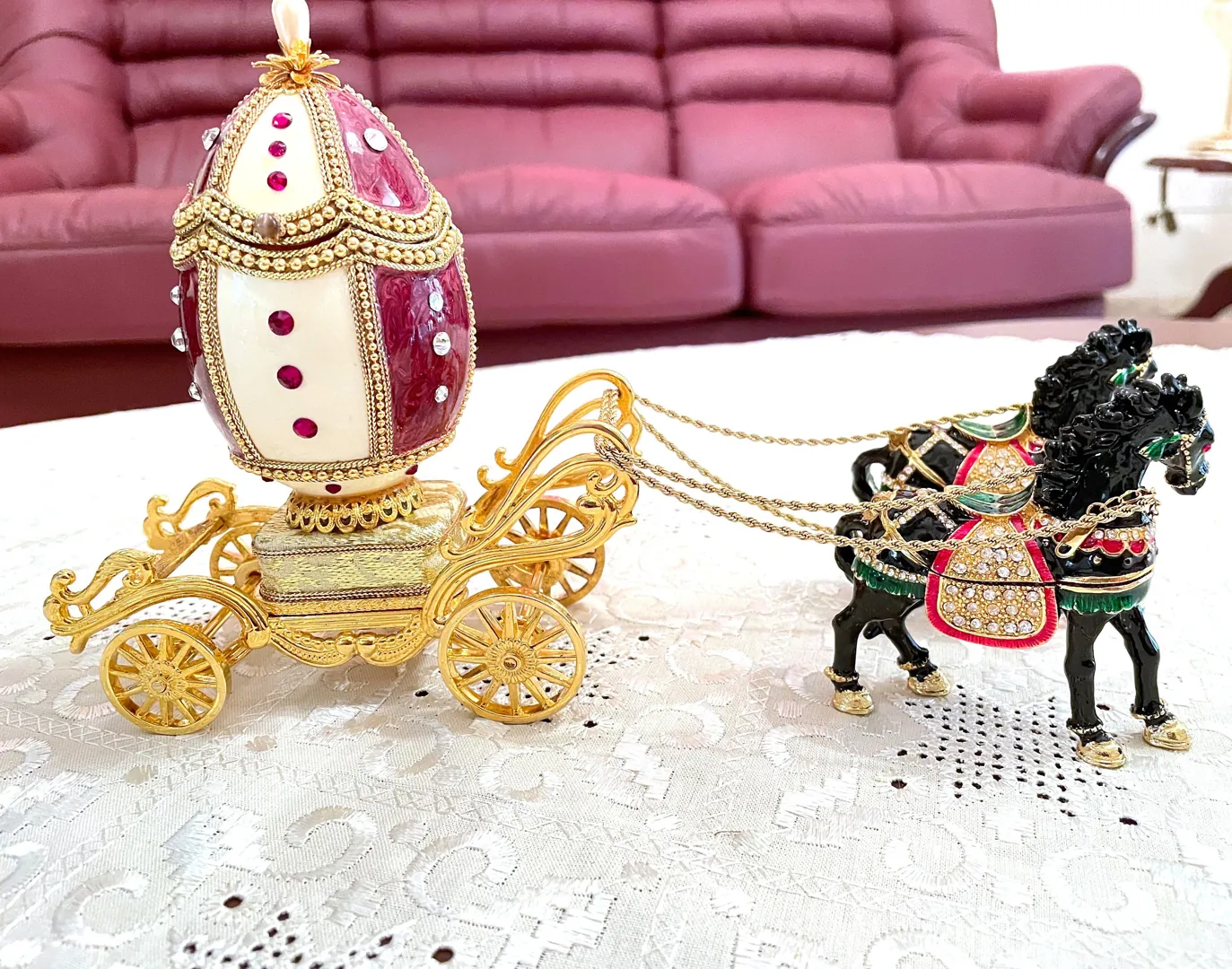 Antique - One of a Kind - Faberge Egg Style - Black Beauty Gift - Hand Carved - Fabergé Egg Music Box - 24k Gold - Mother's Day - Faberge