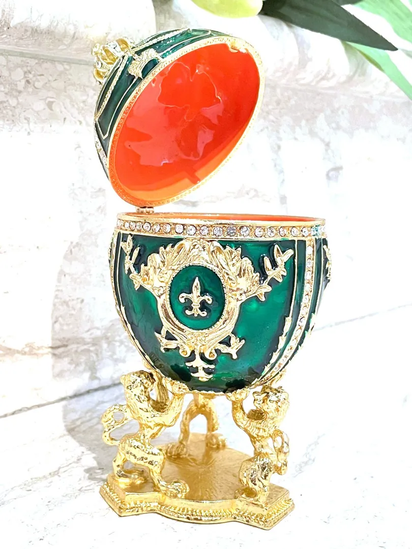Fabergé Egg, Emerald Jewelry Box, Fabergé Green Egg, Birthday Gift, Fabergé Style Decorative Boxes, Handmade, 200 Austrian Crystal Handset, 24k.