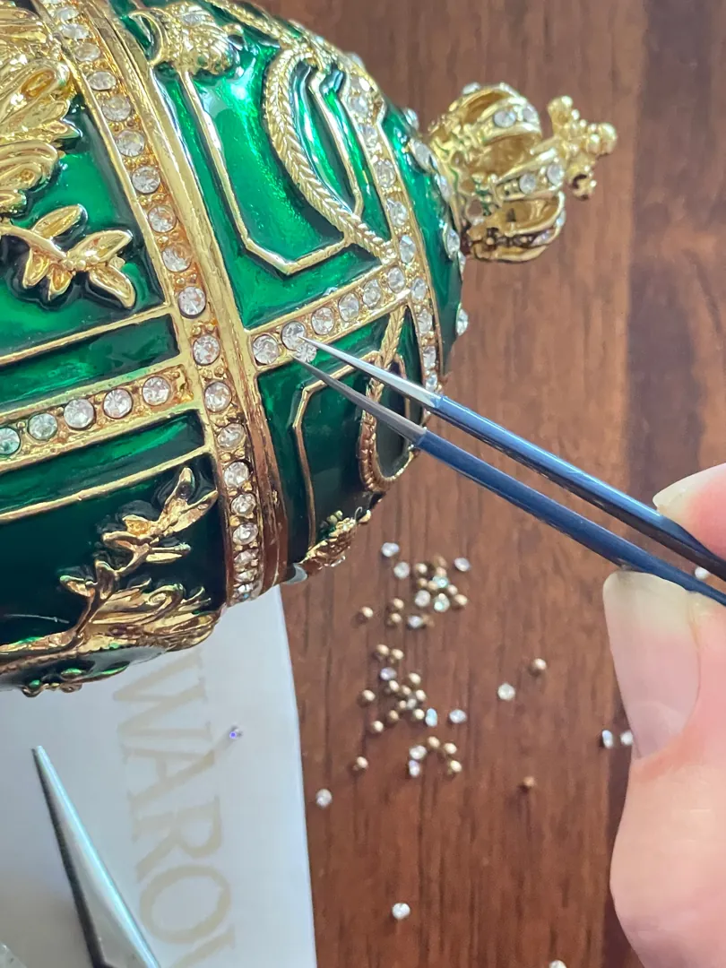 Fabergé Egg, Emerald Jewelry Box, Fabergé Green Egg, Birthday Gift, Fabergé Style Decorative Boxes, Handmade, 200 Austrian Crystal Handset, 24k.
