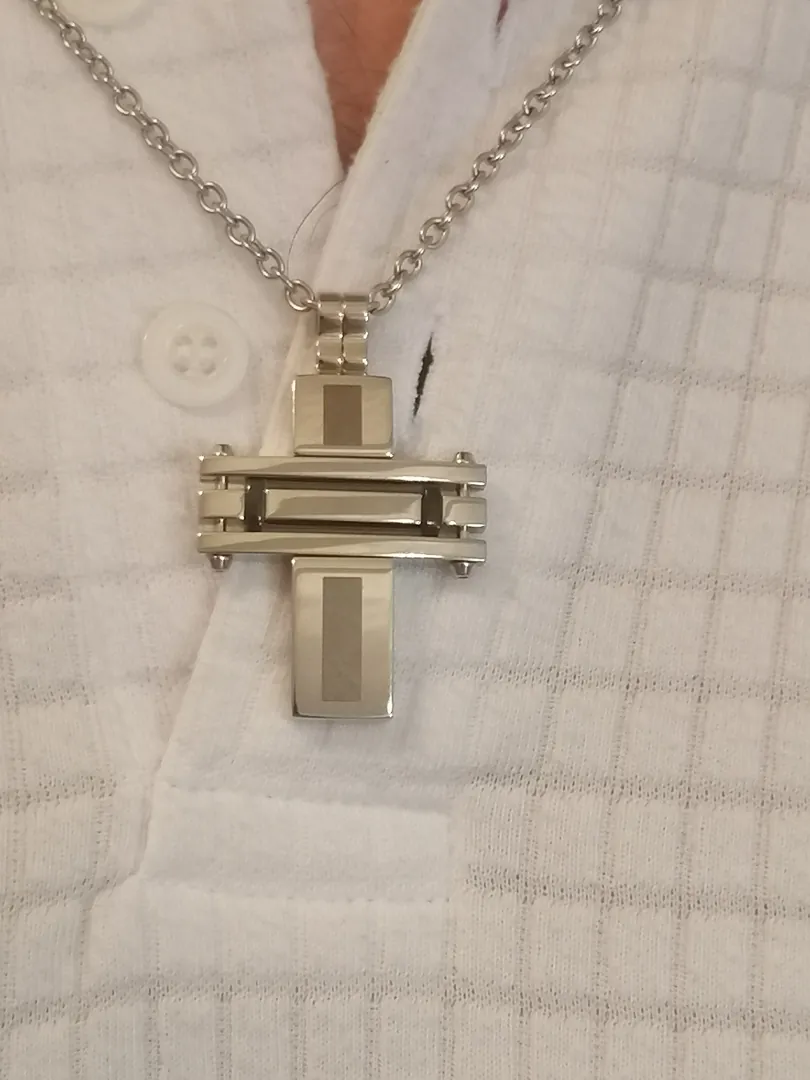CROSS pendant for men / Christian jewelry for men. Gift idea for husband. Handmade onyx cross for him / solid surgical stainless steel cross, 31 grams.