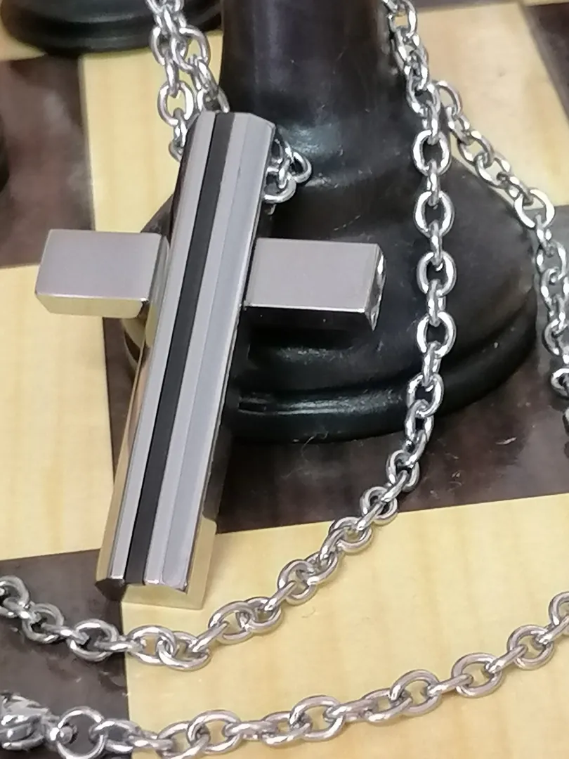 CROSS pendant for men / Christian jewelry for men. Gift idea for husband. Handmade onyx cross for him / solid surgical stainless steel cross, 31 grams.