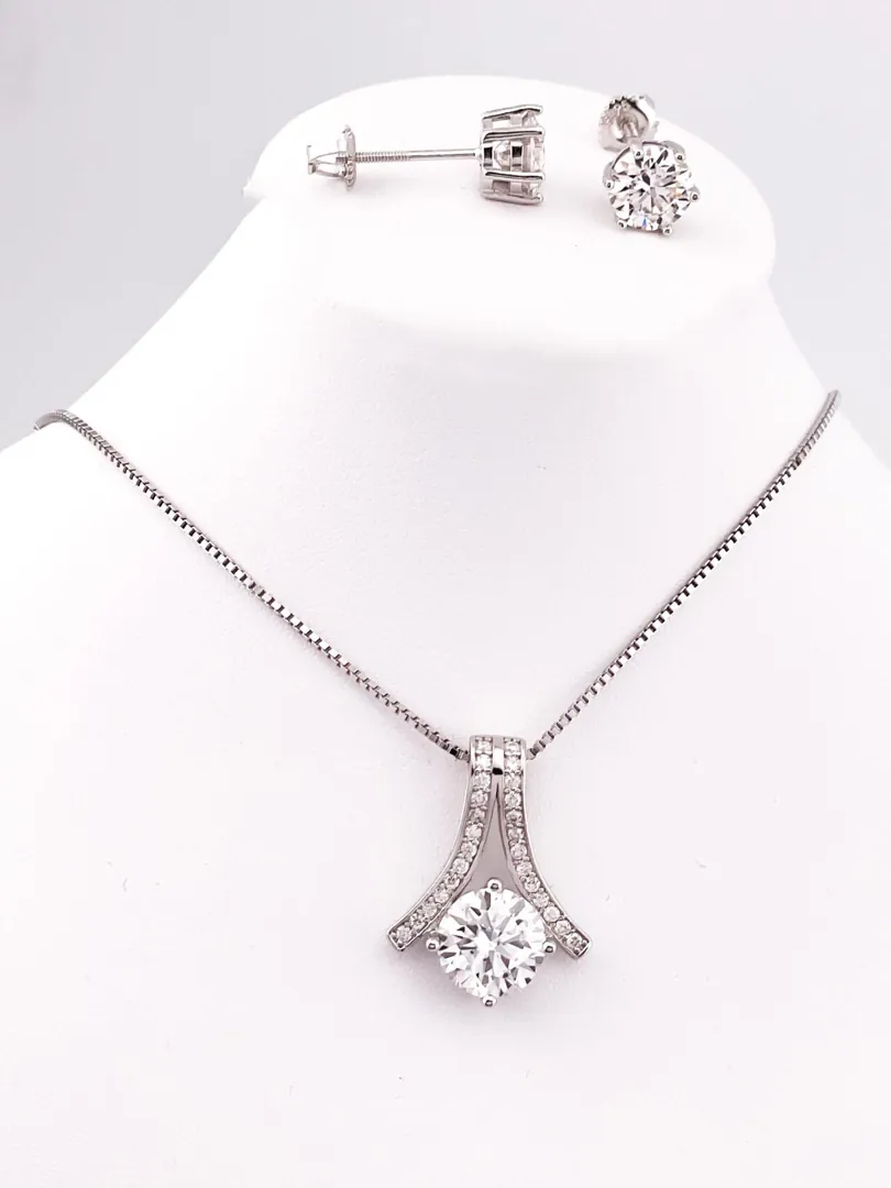 2.25ct Certified Diamond Necklace Pendant 2 Carat Diamond Stud Earrings Diamond Bridal Set Silver 18k Gold Diamond Jewelry for Bride