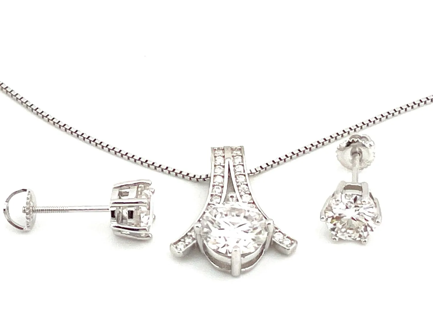 4.2ct Certified Diamond Jewelry Set: Diamond Pendant Necklace, Diamond Screwback Earrings, Diamond Studs for Women, 18k Gold and Silver. Perfect for a SUCCESS gift.
