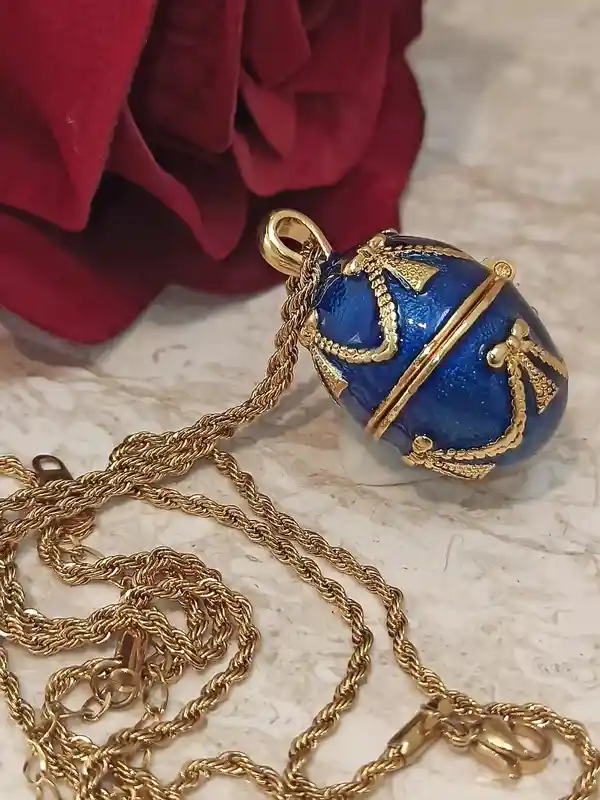 FABERGE-Style Egg Pendant Bracelet Necklace SET Something Blue Jewelry for wedding gift Bride Bridesmaid jewellery HANDMADE 24kGold bracelet 2ct 