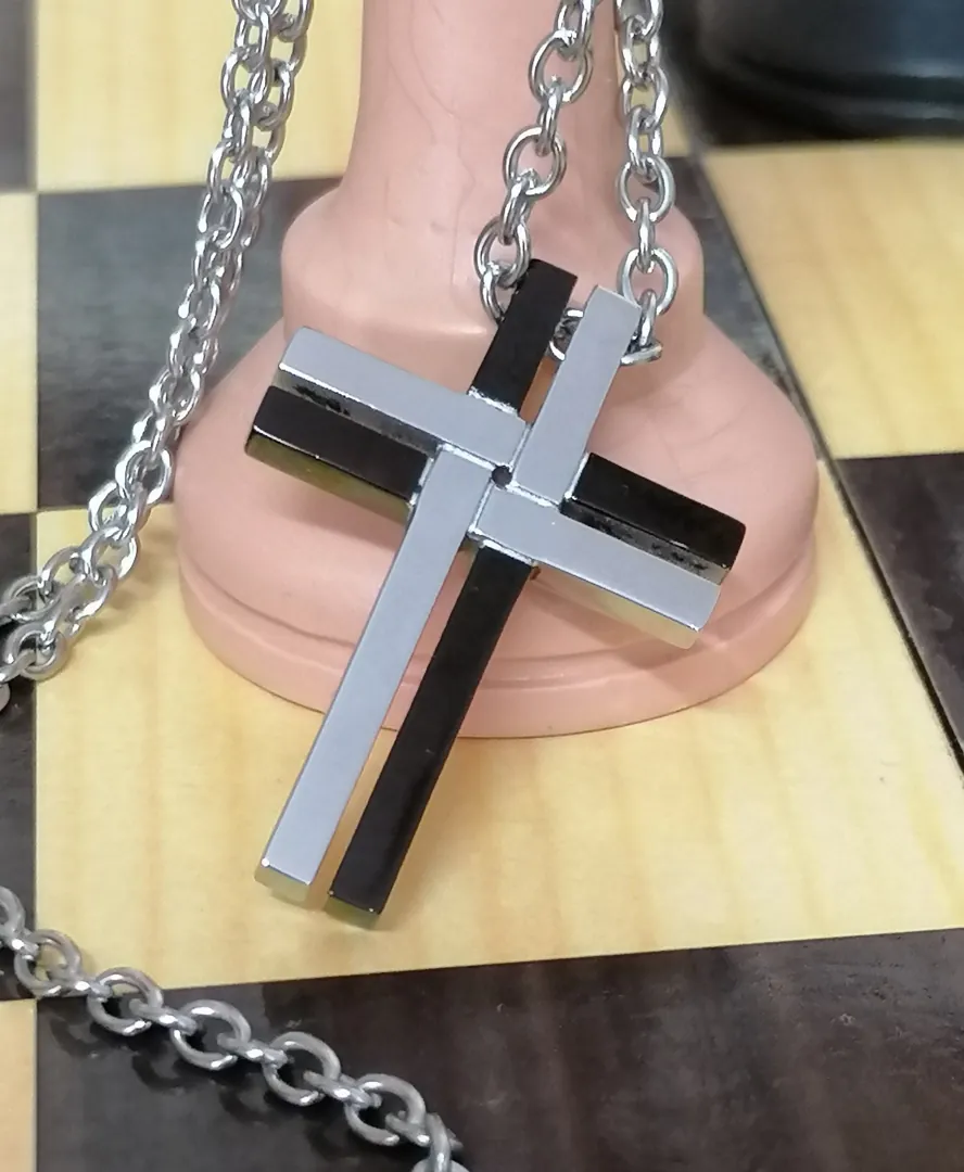 Men's Religious Necklace / Onyx Men's Cross Necklace Pendant / Men Christian Necklace Cross Jewelry Surgical Stainless Steel Handmade Cross Gift