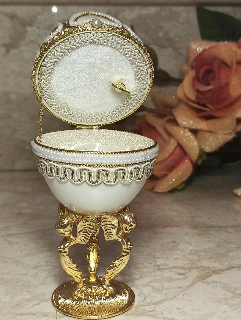 Guardian Angels Natural Egg Faberge Music Jewelry Box Home Protection Moving Away Communion Confirmation 16th 18th 21st 30th 40th 50th Gifts