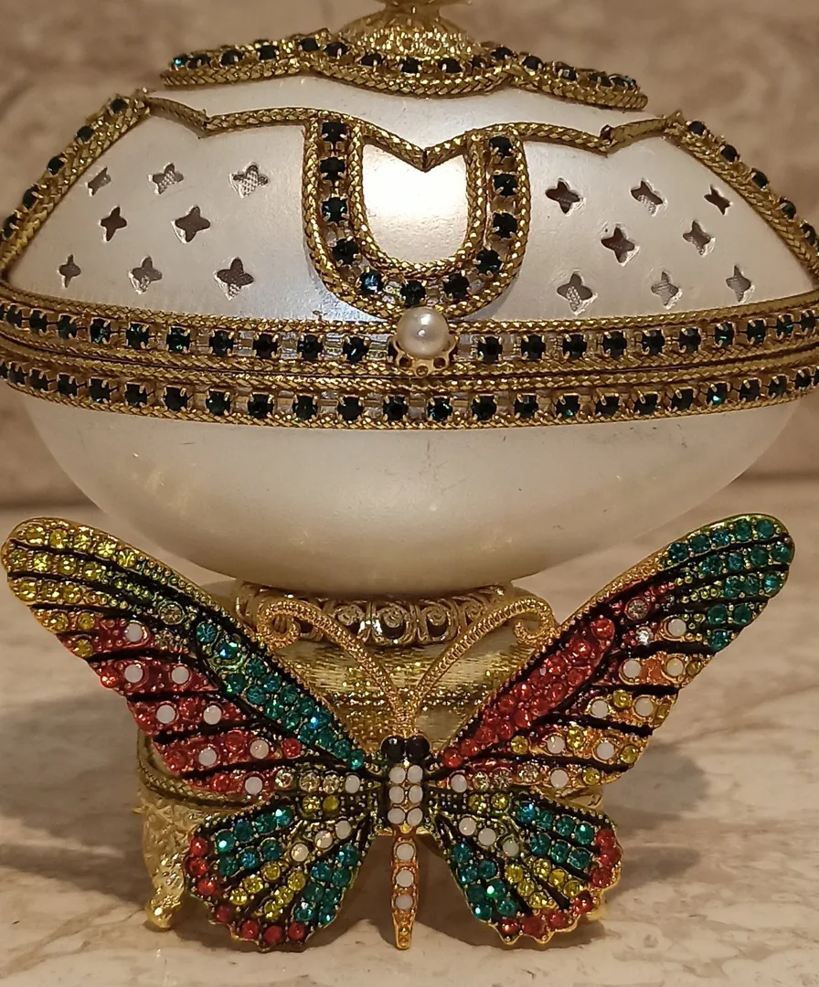 Butterfly Trinket Box Rainbow Butterfly Ring Box Luxury Birthday Gift for Her Faberge Egg Music Box Jewelry Box & Bracelet 24K Gold Real Egg