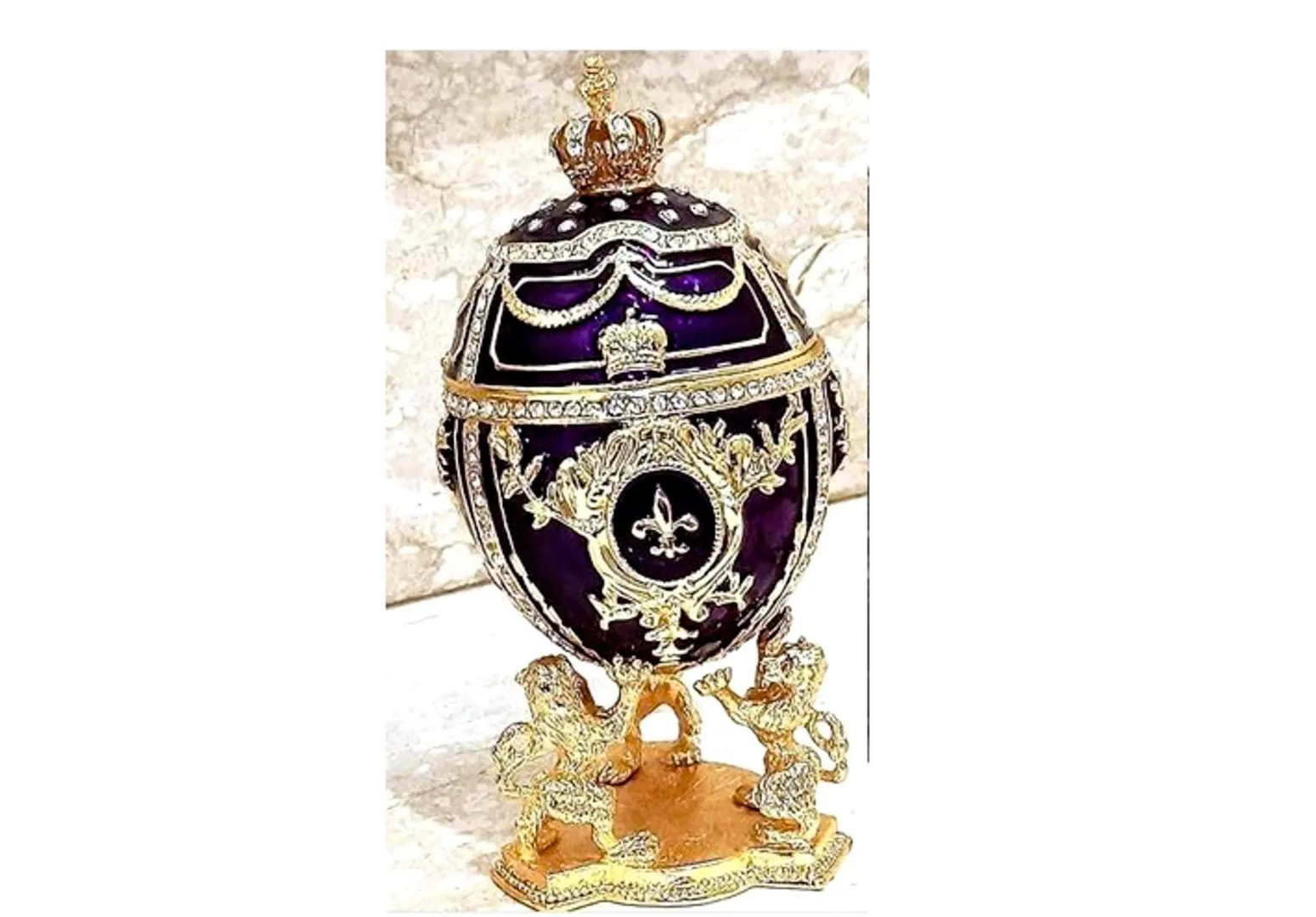 Royal Purple Fabergé Egg style 24K Gold 4ct Collector's Egg Fabergé Jewelry Box Fabergé Egg Trinket Box HAND Decorated with 200 Austrian Crystals.