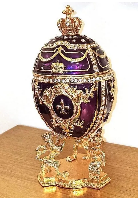 Royal Purple Fabergé Egg style 24K Gold 4ct Collector's Egg Fabergé Jewelry Box Fabergé Egg Trinket Box HAND Decorated with 200 Austrian Crystals.