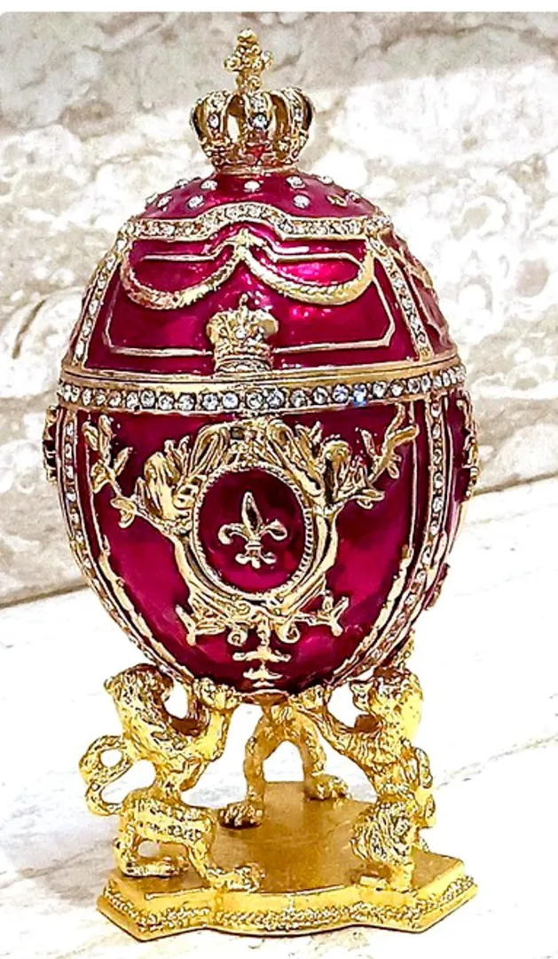 Royal Purple Fabergé Egg style 24K Gold 4ct Collector's Egg Fabergé Jewelry Box Fabergé Egg Trinket Box HAND Decorated with 200 Austrian Crystals.