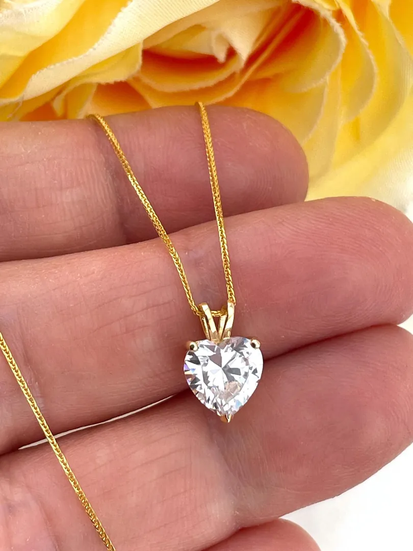 1.5 carat Heart Shaped Diamond Necklace, Heart Diamond Pendant Gold, Solitaire Diamond Necklace, 18k Solid White Gold Diamond Heart Jewelry