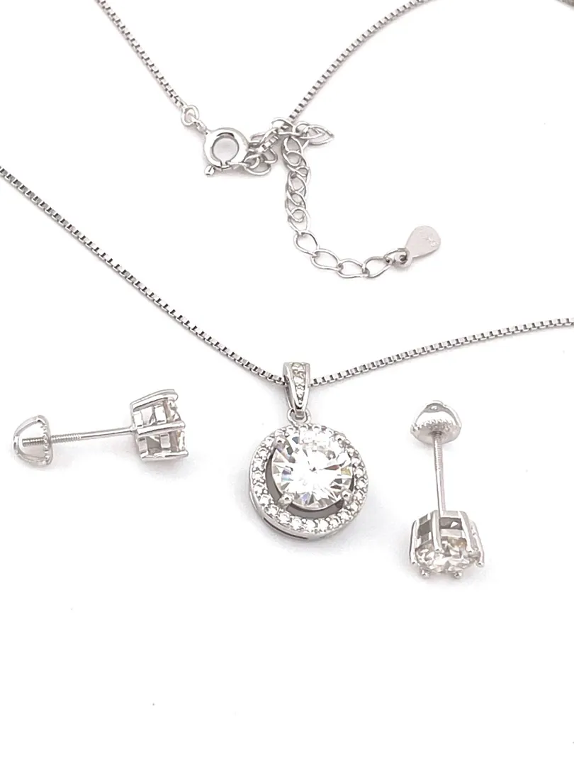 2.8ctw Certified Diamond Necklace Pendant, 2 Carat Diamond Stud Earrings, Diamond Bridal Jewelry Set, Bridal Shower Gift for Bride, Vermeil 18kt.