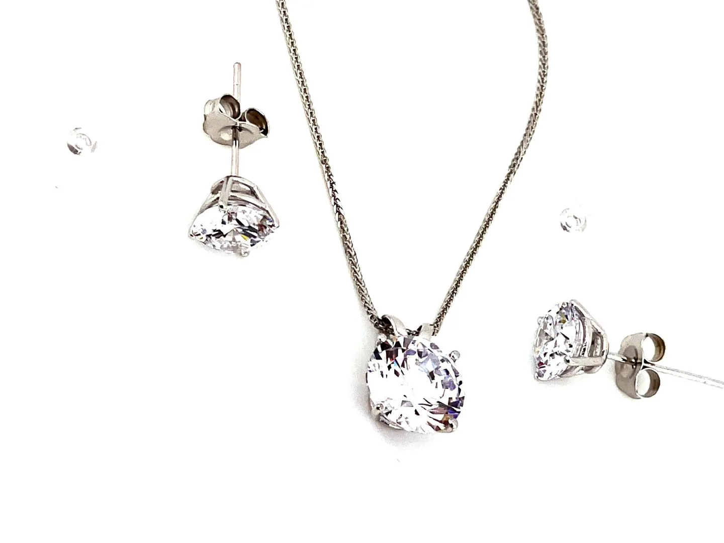 3.5 Carat Diamond Necklace Round Diamond Pendant Solitaire Diamond Earrings Solid 18K White Gold Diamond Jewelry Set Anniversary Birthday