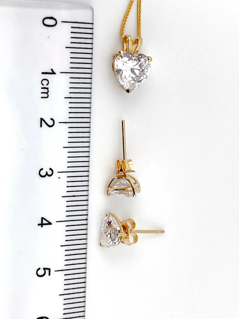 3.5ct Solid 18k Gold Diamond Solitaire Necklace Heart Shape Pendant Earrings Delicate Bridal Diamond Necklace Jewelry Set 18kt Bride Set