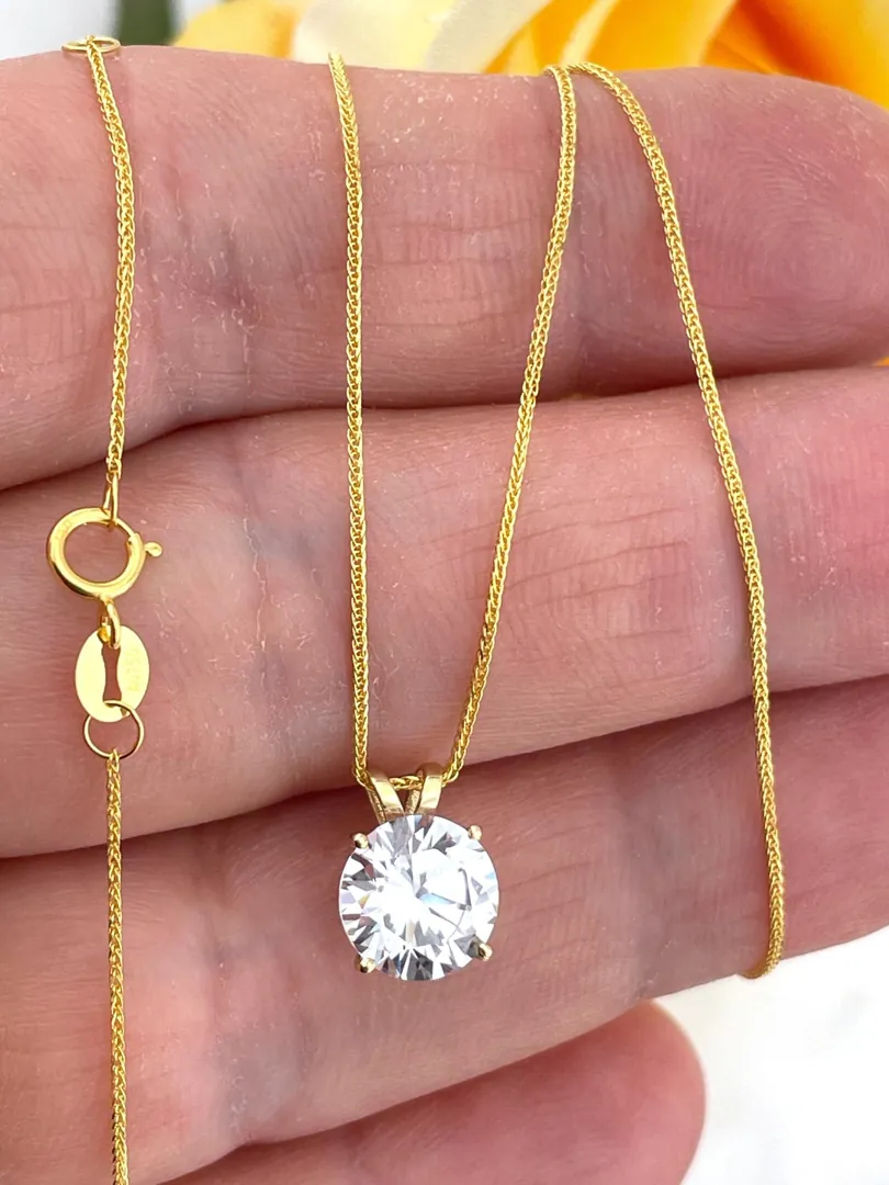 1.5ct Solid 18k Gold Diamond Solitaire Pendant Round Shape Necklace Delicate Bridal Necklace Yellow Gold Pendant Handmade Jewelry Bride to Be