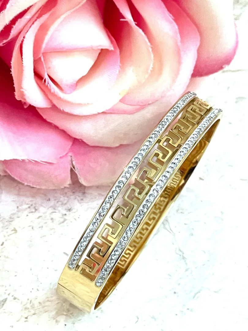 10mm Bracelet Greek Jewelry 18k Yellow Gold Bracelet Infinity Bangle Bracelet Ancient Greek Key Jewelry Meander Bracelet Anniversary Gift