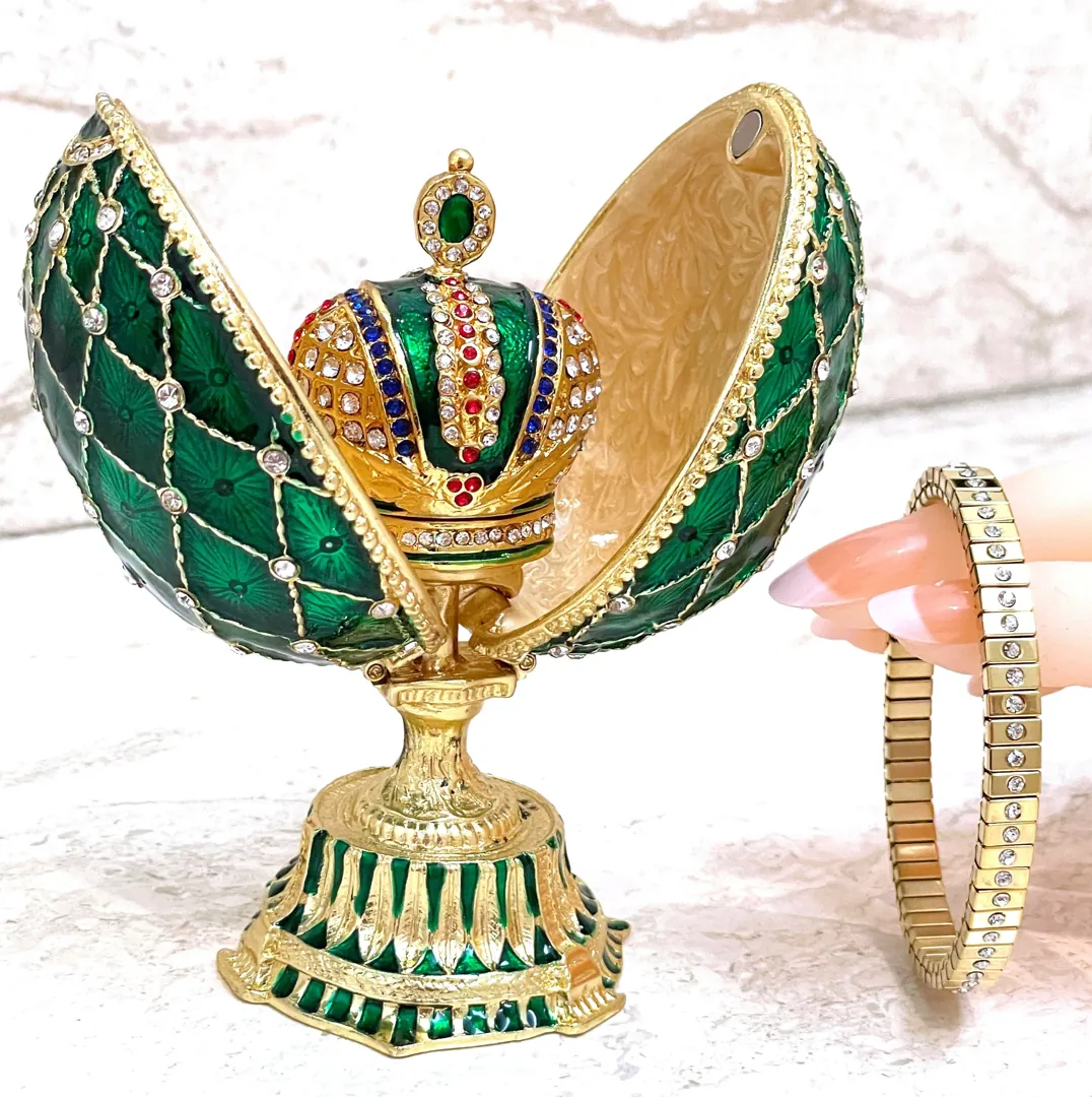 Unisex Designer Gold Faberge Egg Faberge Style Egg Easter Egg HANDMADE Vintage Fabergé Jewelry Box 333 Austrian Diamond Crystals Gift 5.1