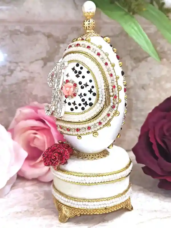 Luxury Wedding Gift, Faberge-Style egg style Personalized, 24k GOLD, Ruby Anniversary, 5ct, Faberge Music Box, Wedding ornament, HANDCARVE,Faberge 