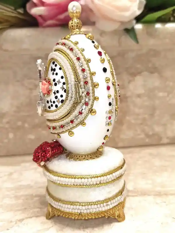 Luxury Wedding Gift, Faberge-Style egg style Personalized, 24k GOLD, Ruby Anniversary, 5ct, Faberge Music Box, Wedding ornament, HANDCARVE,Faberge 