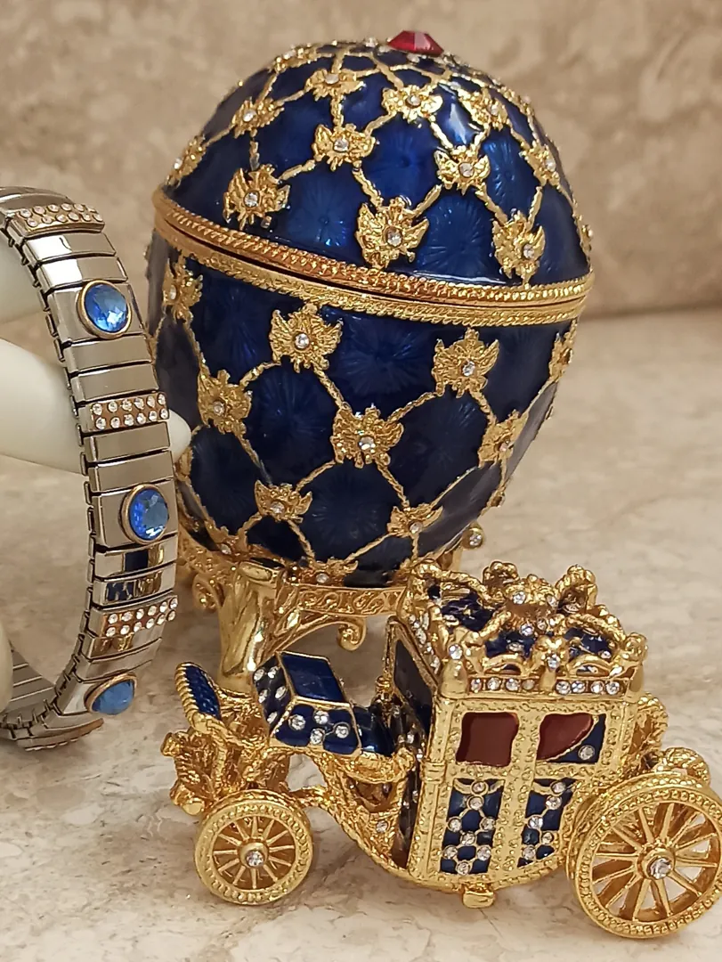 Faberge Egg Ornament for Parents Faberge Egg Trinket Box Home Decoration Handmade New Home Owner Gift Bracelet 24k Gold 10ct Austrian Crystal