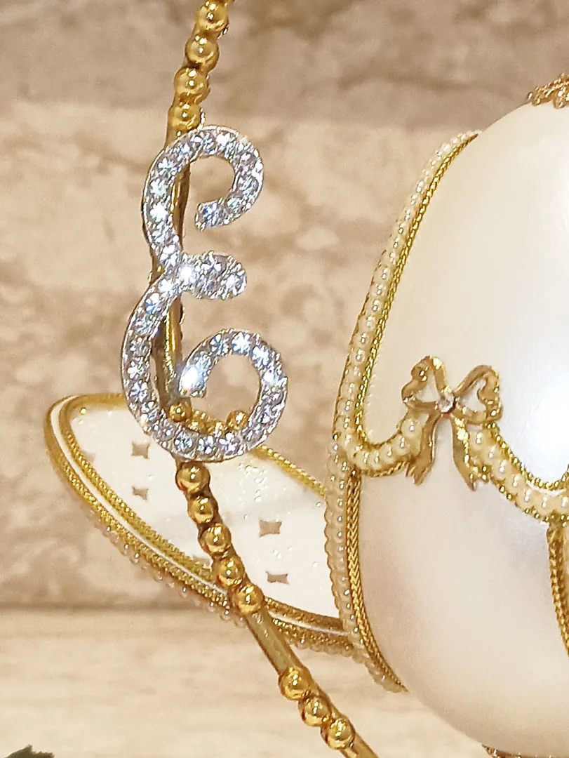 Faberge Egg Personalized Initial Artisan Wedding Anniversary Gift for Couple 24k Gold Handcarved Natural Egg Newlywed Gift for Bridal Shower