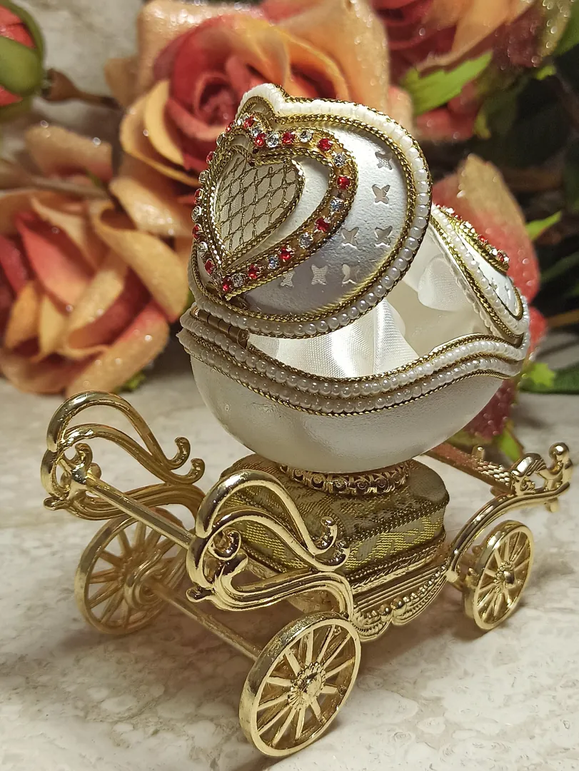 Faberge Egg Musical Jewelry Box 24k Gold Real Egg Handcarved Fabergé Egg Gift for Mom Unique Wedding Gift for Wife Anniversary Best Mom Gift