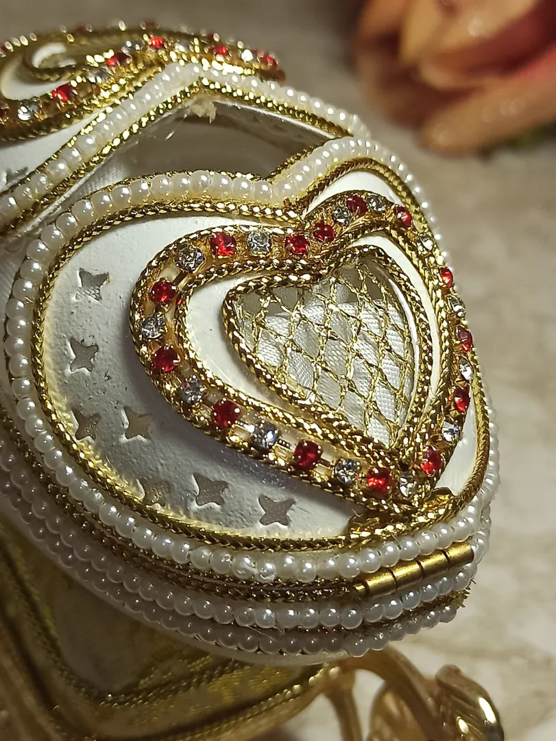 Faberge Egg Musical Jewelry Box 24k Gold Real Egg Handcarved Fabergé Egg Gift for Mom Unique Wedding Gift for Wife Anniversary Best Mom Gift