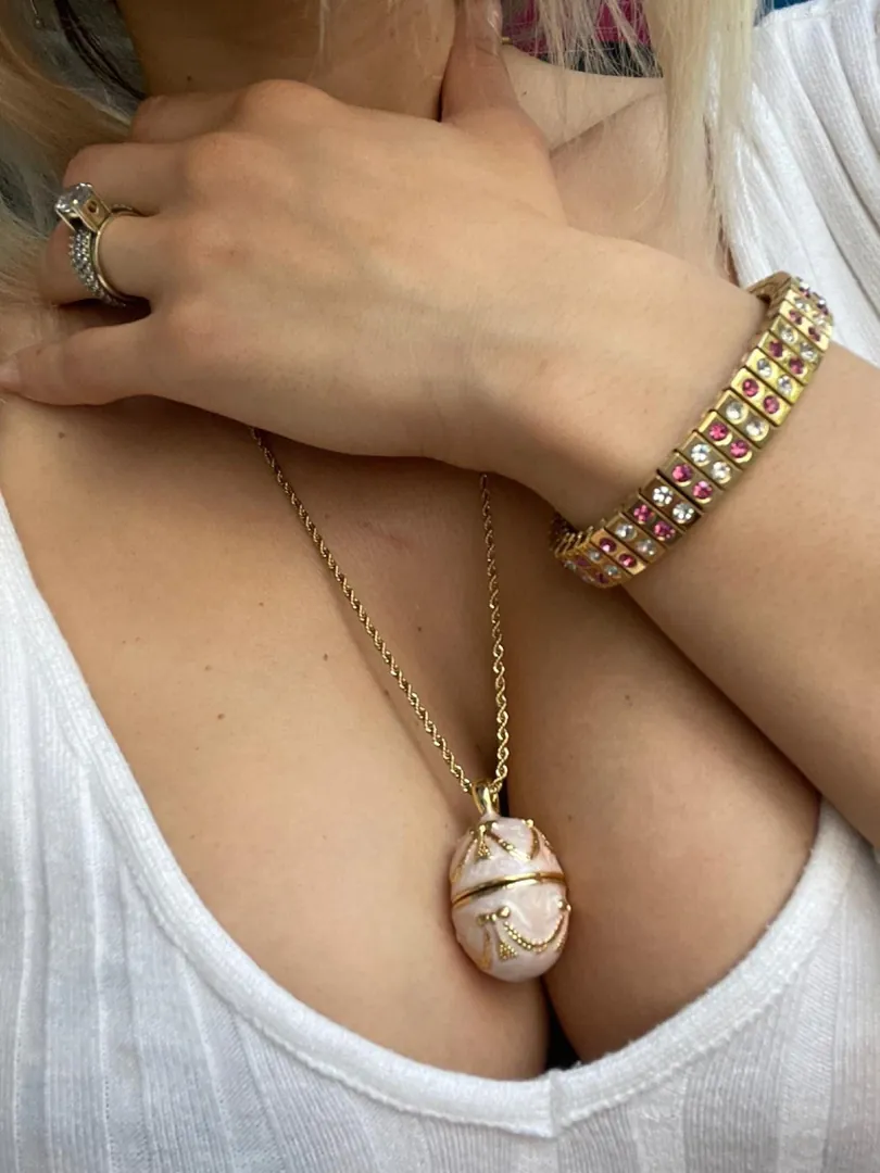 Pink Faberge Egg Jewelry Maid of Honor Proposal Bridesmaid Gift for Wedding Day Faberge Necklace Bracelet Set 24k Gold Pink Topaz Birthday.