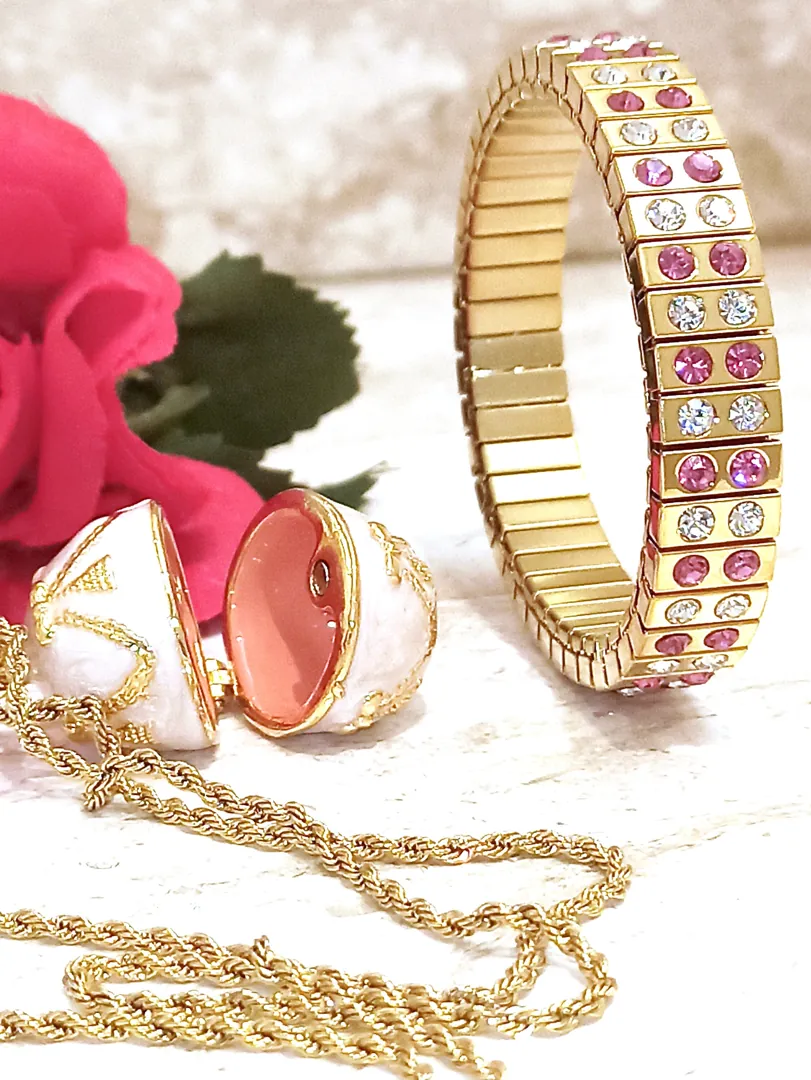 Pink Faberge Egg Jewelry Maid of Honor Proposal Bridesmaid Gift for Wedding Day Faberge Necklace Bracelet Set 24k Gold Pink Topaz Birthday.