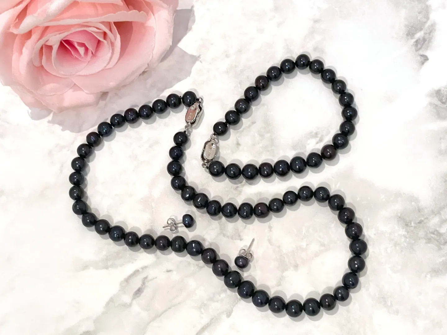 PierreLorren Tahitian Black Pearl Jewelry Set South Sea Pearl Tahitian Necklace Black Pearl Bracelet Black Pearl Earrings Studs Mothers Day