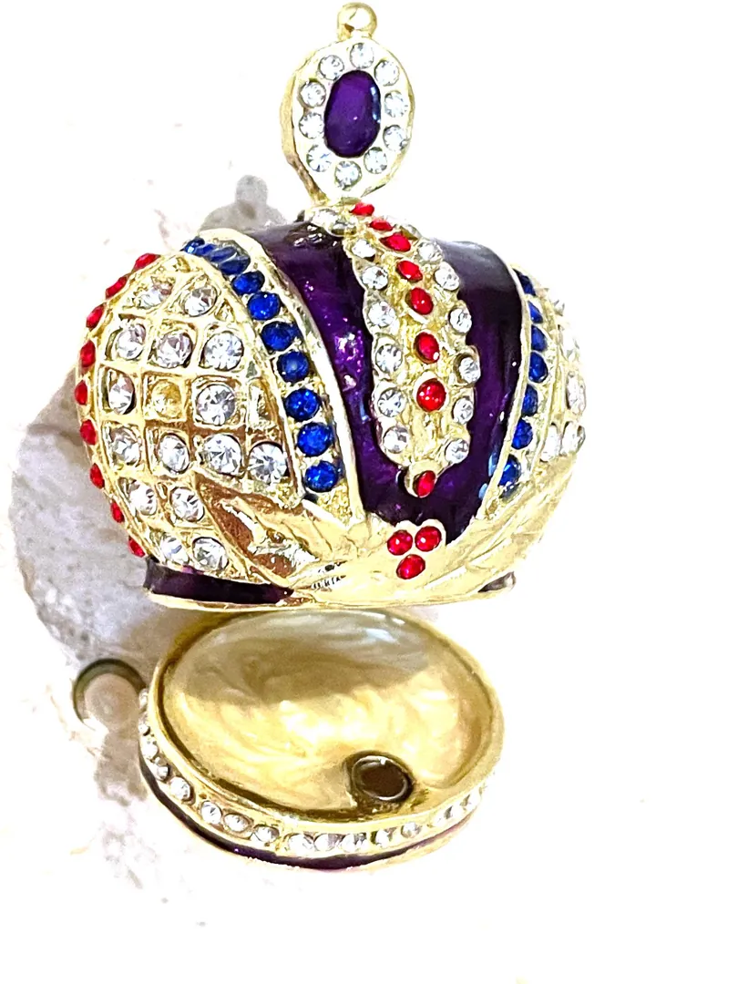 Amethyst Gold Fabergé Box Imperial Crown Hideaway Trinket Fabergé Egg 333 Austrian Crystal Diamond plus Gold Bracelet Birthday Gift for Her