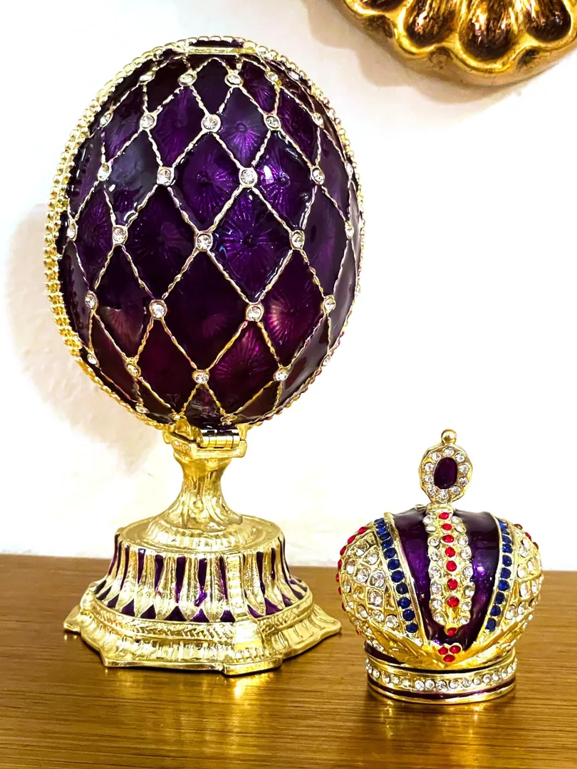 Amethyst Gold Fabergé Box Imperial Crown Hideaway Trinket Fabergé Egg 333 Austrian Crystal Diamond plus Gold Bracelet Birthday Gift for Her
