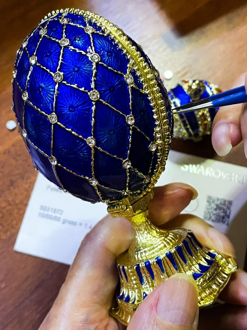 Sapphire Gold Faberge Box Imperial Crown Hideaway Trinket Fabergé Egg 333 Austrian Crystal Diamond plus Gold Bracelet Birthday Gift for Her