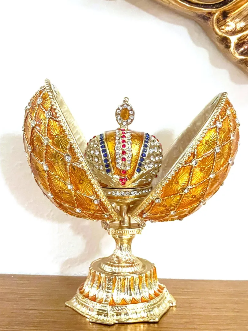 Imperial Crown Fabergé Egg HANDMADE Russian style Faberge Egg Ornament Office Decor for Men Christmas Birthday gifts for him Pure Gold decor