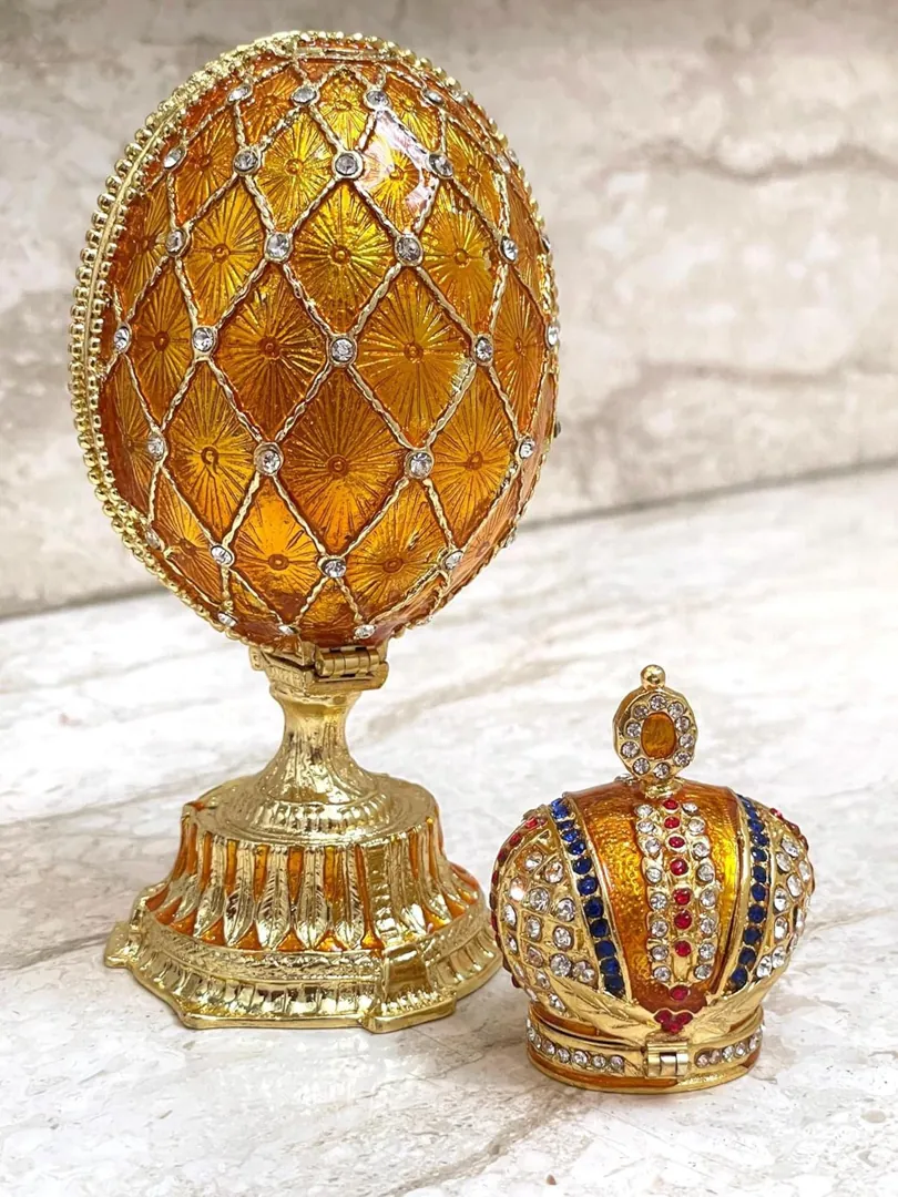 Imperial Crown Fabergé Egg HANDMADE Russian style Faberge Egg Ornament Office Decor for Men Christmas Birthday gifts for him Pure Gold decor