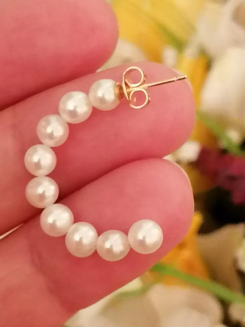 18k Gold AKOYA Cultured Pearl Earrings gift for women / Akoya Solid GOLD Genuine South Sea Pearl Hoop Earrings / Japanese Akoya bridal earrings